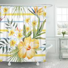 Cortina de chuveiro aquarela tropical padrão amarelo hibiscus flor plumeria branca tecido poliéster à prova d60 água 60x72 polegadas conjunto 2024 - compre barato