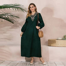 Vestido elegante de talla grande para mujer, ropa Europea holgada de manga larga tipo linterna, color verde, otoño e invierno, 3010, envío directo 2024 - compra barato