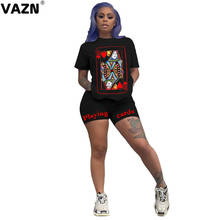 VAZN 2020 New Casual Outdoor O-neck Two Piece Set Loose Slim Cartoon 2 Piece Set Women Short Sleeve Short Pant Summer Sets 2024 - buy cheap