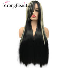 StrongBeauty Длинные прямые парики Омбре черный коричневый блонд градиентный парик синтетические женские волосы 2024 - купить недорого