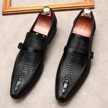 Luxury Embossed Leather Dress Shoes Black Wedding Shoes Mens Pointed Toe Slip-On Trendy Buckle Business Leisure Shoes Size 37-45 2024 - buy cheap