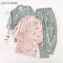 JULY'S SONG Kimono-Pijama de algodón para mujer, ropa de dormir con pantalones largos de siete mangas, conjunto de pijamas para parejas 2024 - compra barato