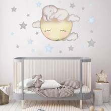 Elefante bonito estrelas adesivos de parede doce sonho quarto decoração para o berçário crianças decoração para casa decalques parede nuvem lua estrelas 2024 - compre barato