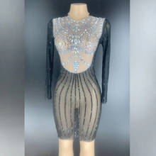 European Court Mesh See Through Crystal Bodycon Dress Sexy Women Rhinestone Perspective Party Club Dress Prom Singer Stage Dress 2024 - buy cheap