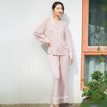 Summer Women Pajamas Long Sleeve Sleepwear Modal Lovely Lace Lounge Wear Solid Lapel Two Piece Pijamas Sets Loose Home Clothes 2024 - buy cheap