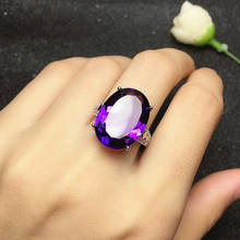 Luxury oval purple crystal amethyst gemstones diamonds rings for women white gold silver color jewelry bijoux bague party gifts 2024 - buy cheap