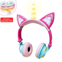 Original Unicorn Headphones LED Flashing Children Headphone Foldable Music Wired Headphones Cat Ear Gaming Headset Kids Gifts 2024 - buy cheap