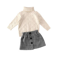 2Pcs Baby Kids Girls Winter Spring Clothes Set Long Sleeve White Turtleneck Pullover Sweater Tops Plaid Mini Skirt Outfits 2-7Y 2024 - buy cheap