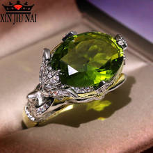 Anel de noivado s925 luxuoso feminino com zircônio verde 14k banhado a ouro, para mulheres e homens, presente de joia 2024 - compre barato