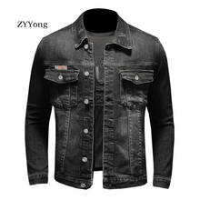 Новая весенняя эластичная куртка-бомбер с вышивкой, черная джинсовая куртка, Мужская джинсовая куртка, мотоциклетная Повседневная Верхняя одежда, пальто 2024 - купить недорого
