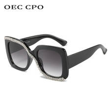 Oec cpo óculos de sol de diamante tamanho grande, óculos de sol quadrados femininos, uma peça exclusiva com strass gafas de sol o780 2024 - compre barato
