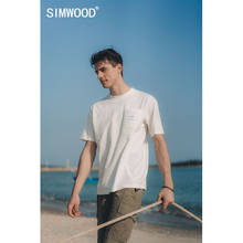 SIMWOOD 2021-Camiseta de algodón con bolsillos en el pecho para hombre, camiseta informal de gran tamaño con hombros caídos, Tops de talla grande, camisetas de calidad, novedad de verano 100% 2024 - compra barato