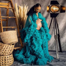 Teal Tulle Maternity Dress Robes for Photography Puffy Ruffled Photo Shoot Bridal Tulle Dress See Through Long Prop Party Gown 2024 - buy cheap