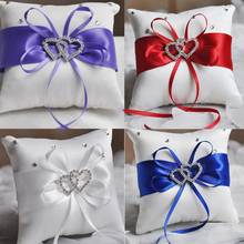 10x10cm Romantic Bridal Wedding Party Hotel Restaurant Ring Pillow Double Heart Ribbon Cushion Decor 2024 - buy cheap