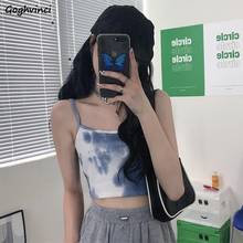 Camis mulheres verão colheita topo tie corante streetwear estilo coreano all-match harajuku tricô sexy solas novas mulheres à moda casual 2024 - compre barato