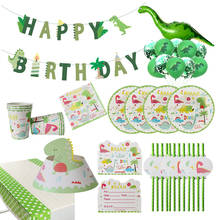 Vajilla desechable de dinosaurios para fiesta de cumpleaños, servilletas de papel, platos, suministros, decoración de globos, Safari, jungla 2024 - compra barato