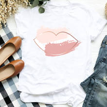 Camiseta feminina estampa estética, camiseta feminina bonita lábio aquarela amor estética 2024 - compre barato