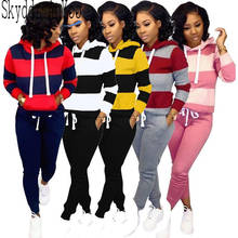 Spring Autumn Women 2 Piece Tracksuit Set Striped Hooded Sweatshirts Two Piece Pants Sets Plus Size 3XL Women Tracksuit Sets 2024 - buy cheap