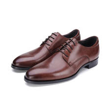 Sapatos masculinos de couro, sapatos de negócios preta/marrom de couro genuíno para casamento 2024 - compre barato