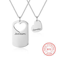 Conjunto de collar y colgante de plata esterlina 925 para hombre y mujer, joyería de promesa personalizada con forma de corazón, grabado gratis 2024 - compra barato