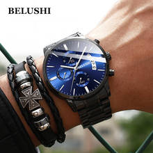 Mens luxury Black steel wristwatches male brand watches quartz man clock waterproof stainless steel fashion Business calendar 2024 - buy cheap
