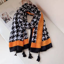 Fashion Autumn Women Viscose Scarf Lovely Houndstooth Tassel Beach Hijab Shawls and Wraps Female Foulards Echarpe Muslim Hijab 2024 - buy cheap