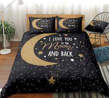 Juego de fundas de edredón para niños y niñas, ropa de cama con estampado de estrellas, color negro y dorado, Luna, Galaxia oscura, Textiles para el hogar 2024 - compra barato