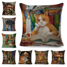 45x45cm Cute Books Cats Throw Pillow Case  Pillowcases Decorative Pillows Cushion Cover Sofa Chair Pillow Cover Home Decorations 2024 - buy cheap