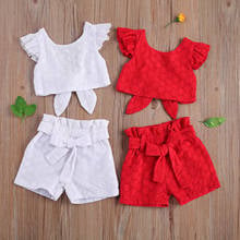 Children's Clothing Set Jacquard Flying Sleeve Backless T-shirt and Shorts Two-piece Suit for Photography Birthday Party 2024 - buy cheap