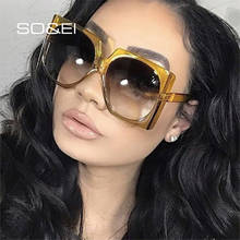 SO&EI Fashion Square Sunglasses Women Vintage Gray Tea Gradient Lens Eyewear Shades UV400 Men Sun Glasses Retro Glasses 2024 - buy cheap