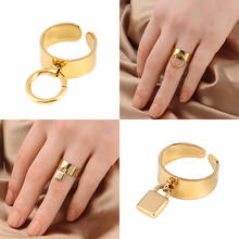 Модное женское кольцо, кольца из нержавеющей стали, открытые кольца для женщин, кольцо с буквами, геометрическое кольцо, Золотое кольцо, кольцо, цепь, кольца, ювелирные изделия 2024 - купить недорого