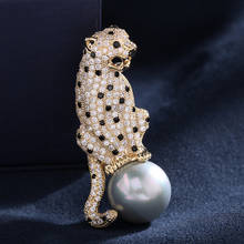 Zlxgirl wedding brooches jewelry Jet Enamel leopard men wedding hijab accessory metal Cubic zircon copper pin brooch pearl scarf 2024 - buy cheap