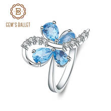GEM'S BALLET-Anillo de Plata de Ley 925 con Topacio Azul suizo, Gema de mariposa, joyería de lujo, regalo para mujeres 2024 - compra barato