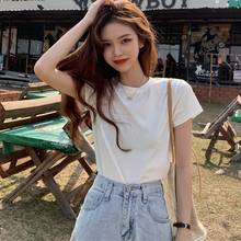 TingYiLi Plain Cotton Women's T-shirt Summer Short Sleeve Top Tee Korean Ladies Girls Black White Blue Green Pink Purple T Shirt 2024 - buy cheap