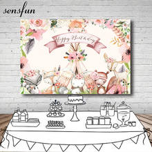 Sensfun-fondos de fiesta de bosque para estudio fotográfico, flores rosas, animales, niñas, primer cumpleaños, cartel personalizado 2024 - compra barato