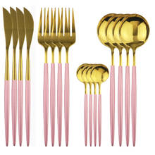 Juego de cubiertos dorados de acero inoxidable, vajilla rosa, cuchillo, tenedor, cuchara, 16 unidades 2024 - compra barato