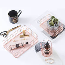 Rose Gold Metal Case Sundries Makeup Storage Basket Desktop Multifunction Basket For Desk Iron Organizer For Home Decorations 2024 - buy cheap