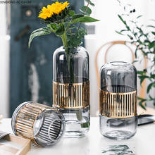 Vaso de vidro decorativo moderno para casa, vaso de flores secas com pinha de água, acessórios para decoração nórdica da sala de estar 2024 - compre barato