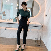 new arrival work style women sets patchwork elegant shirt and black pants temperamental high quality office lady women sets 2024 - buy cheap