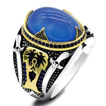 New Middle East Popular Two-tone Agate Men's Ring 925 Silver Two Knife Blue Gemstone Ring 2024 - buy cheap