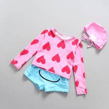 Children Girls Fashion Swimwear Swimming Bathing Bikini Set Cap+Long Sleeve Tops+Pants Girls Children Swimsuit Swimable Clothes 2024 - buy cheap