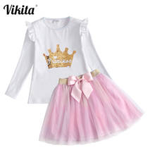 VIKITA/комплект осенней одежды для девочек, детские топы с длинными рукавами и блестками, футболка + юбка-пачка с бантом, вечерние комплекты принцессы из 2 предметов для малышей 2024 - купить недорого