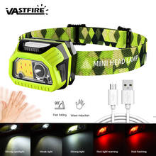 Mini Sense Headlamp XPE-LED+COB Red &white LED USB Rechargeable Cycling Headlight Head Torch Camping Flashlight Built-in Battery 2024 - buy cheap