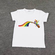 Camisa gráfica estampada de arco-íris para crianças, camiseta branca de manga curta para meninos e meninas, verão 2021 2024 - compre barato