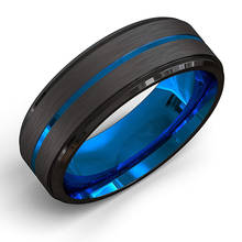 FDLK  Men's fashion 8MM Black Brushed Ladder Edge Stainless Steel Ring Blue Groove Men Wedding Ring Gifts For Men 2024 - купить недорого