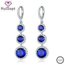 HuiSept Earrings Silver 925 Jewelry Round Shape Sapphire Zircon Gemstones Drop Earrings for Women Wedding Ornaments Wholesale 2024 - buy cheap