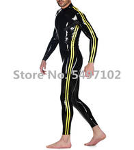 Body sexy com fecho de correr frontal (sem meia) listras de borracha feito à mão catsuit látex collant zentai terno 2024 - compre barato