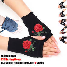 200p Winter Boy&Girl Student Homework Separate Style USB Heating Gloves,Women Office Hand Back Heated Knitted Fingerless Gloves 2024 - buy cheap