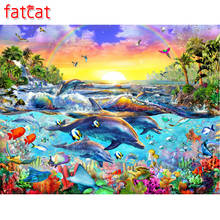 FATCAT 5d diy Diamond Painting Rainbow dolphin Diamond Embroidery animal Full Square Round Drill Mosaic stickers decor AE533 2024 - buy cheap