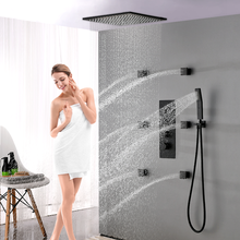 Grifo de ducha termostático para baño, juego de grifería de ducha, mezclador termostático, ducha de lluvia, color negro mate 2024 - compra barato
